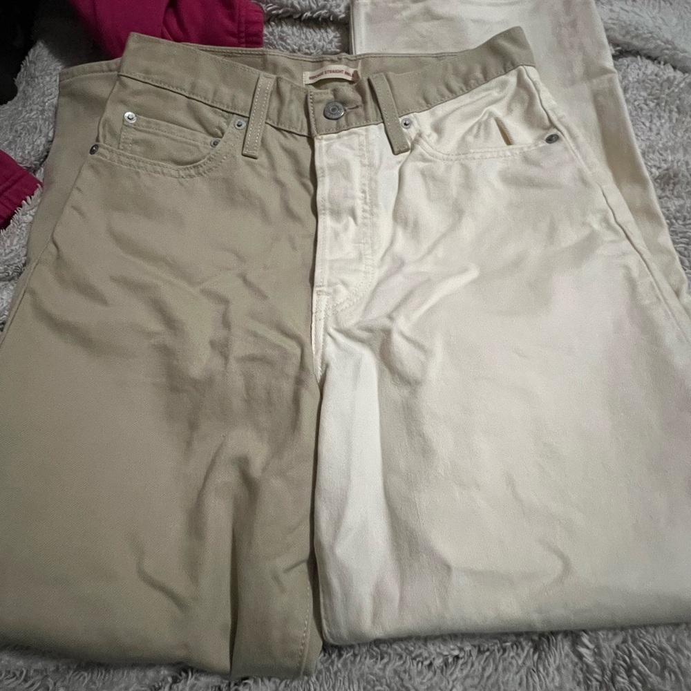 Levi's Ribcage Straight Ankle Jeans Womens 28 Tan Ivory Button Fly